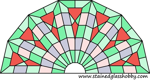 stained glass half round panel kaleidoscope design