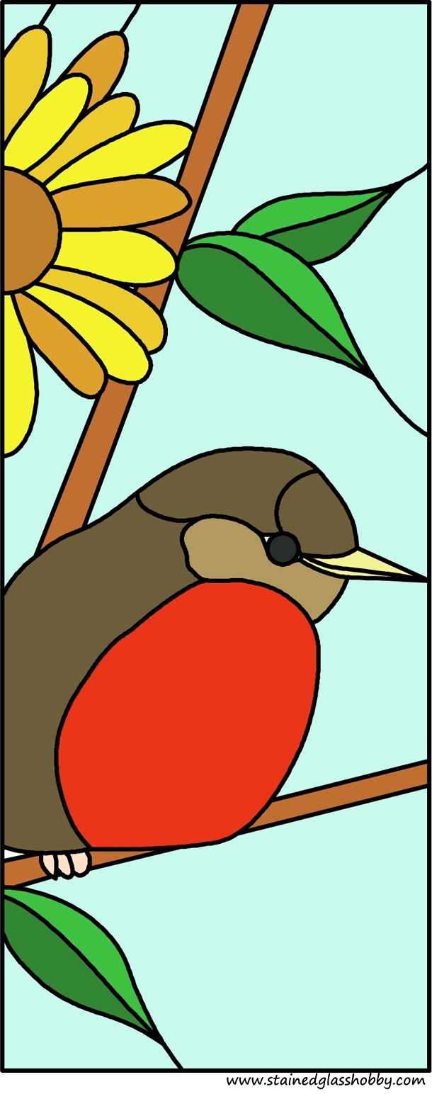 robin and daffodil glass design