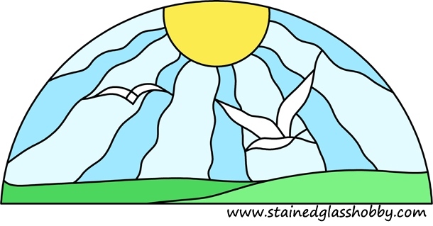 Sun and birds stained glass design