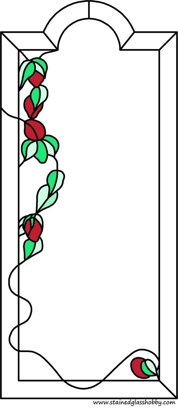 Rose and leaves panel stained glass design