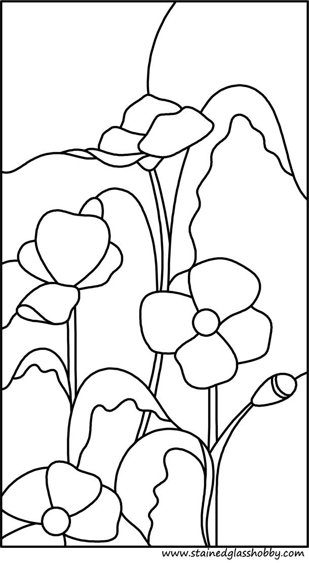 Four poppies stained glass pattern