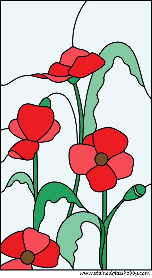 Four poppies stained glass design