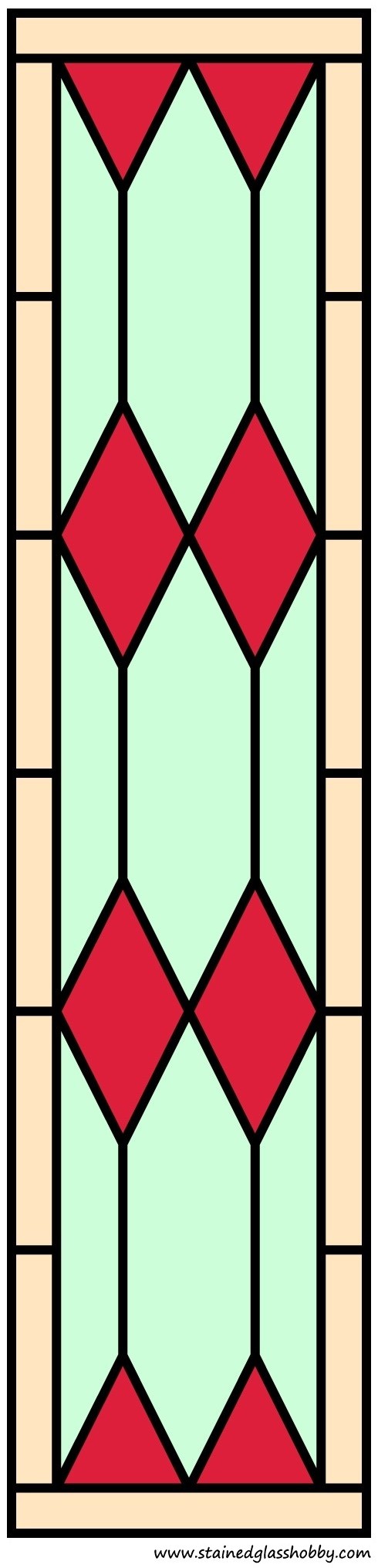 Color stained glass diamond shape panel design with border