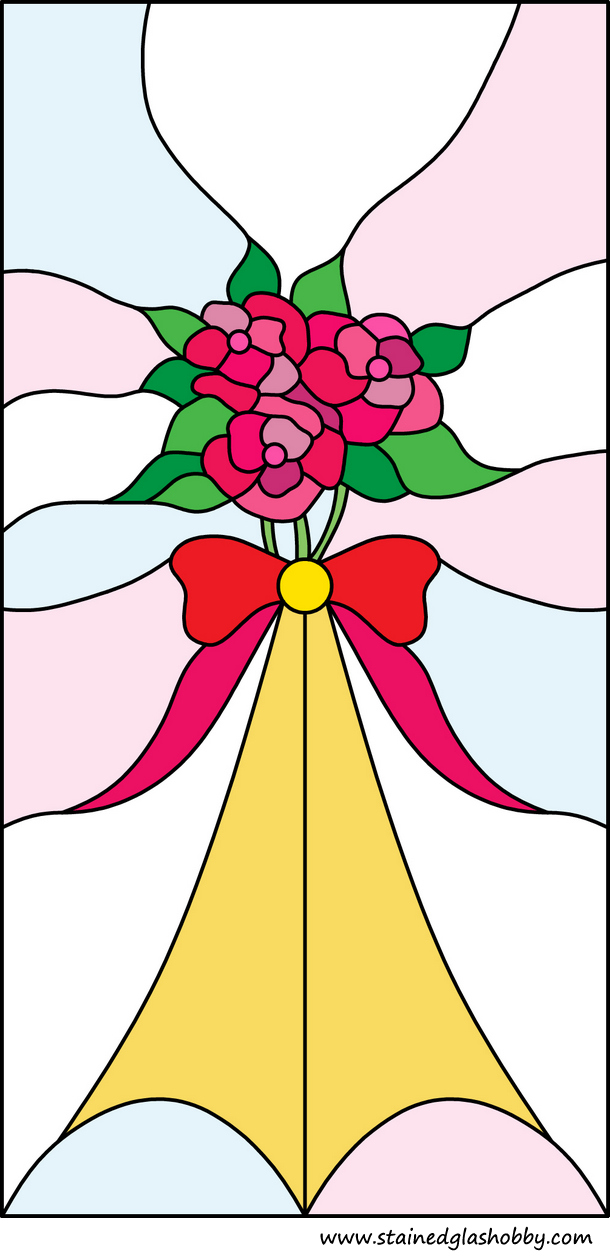 3 flowers with bow stained glass panel