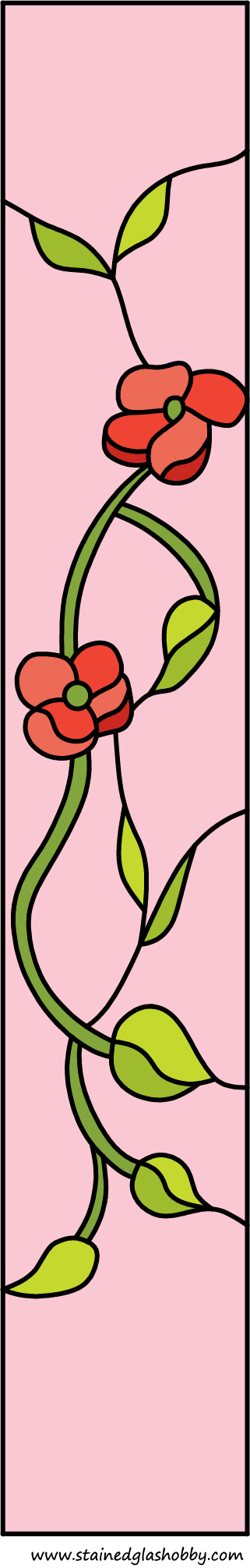 Stained glass narrow pattern with flowers and leaves