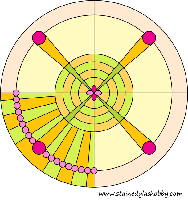 Circular stained glass pattern with different coulours