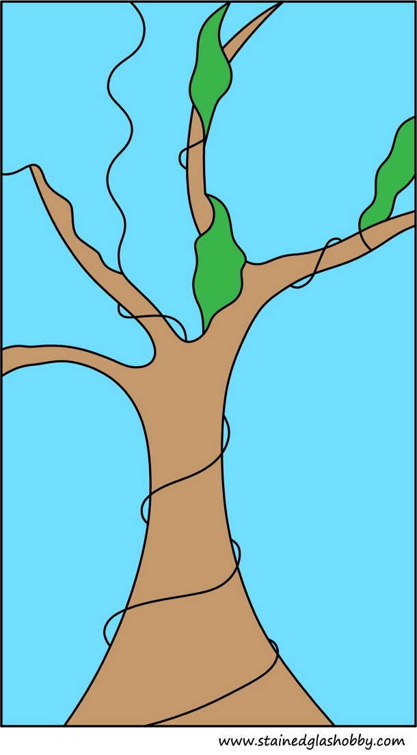 Stained glass trunk and leaves design