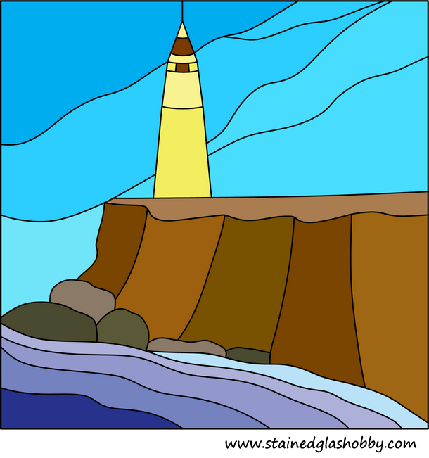 Lighthouse near sea pattern stained glass