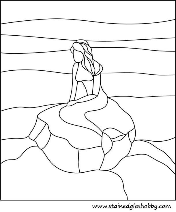 Outline sea and mermaid pattern stained glass