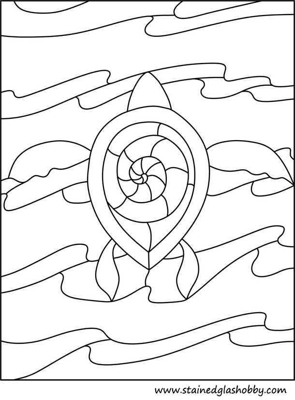 large turtle top view stained glass outline