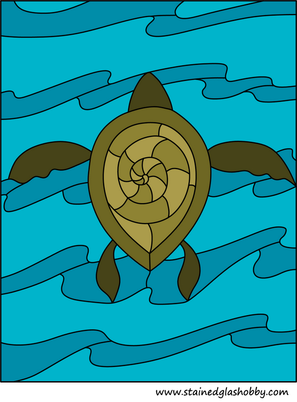 Large turtle top view stained glass