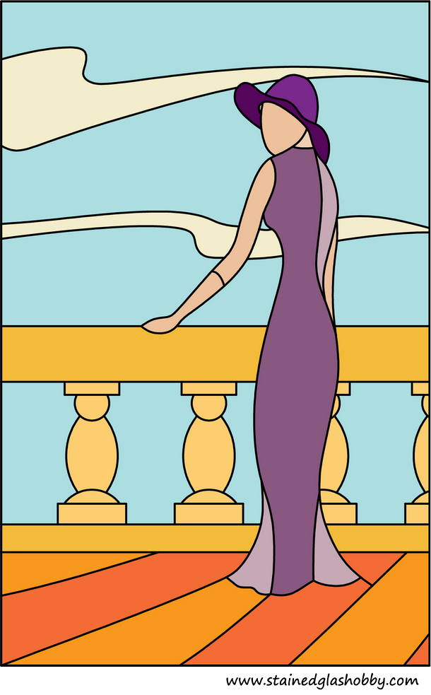 Lady in purple stained glass panel