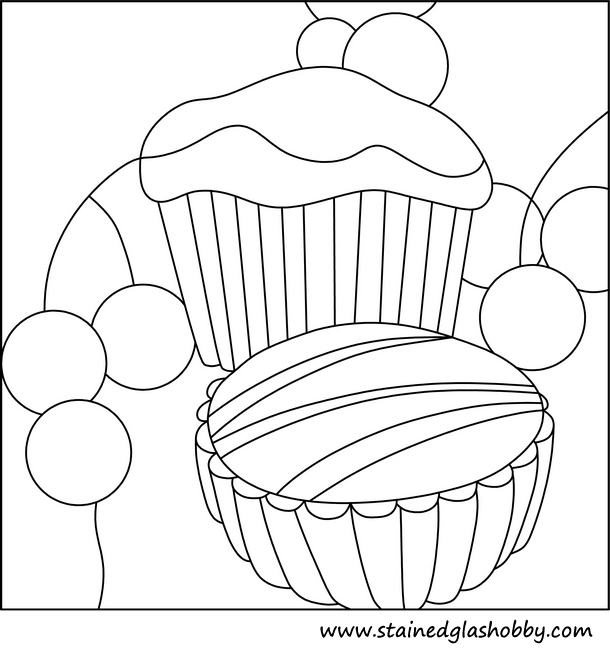 Cupcake muffin stained glass outline