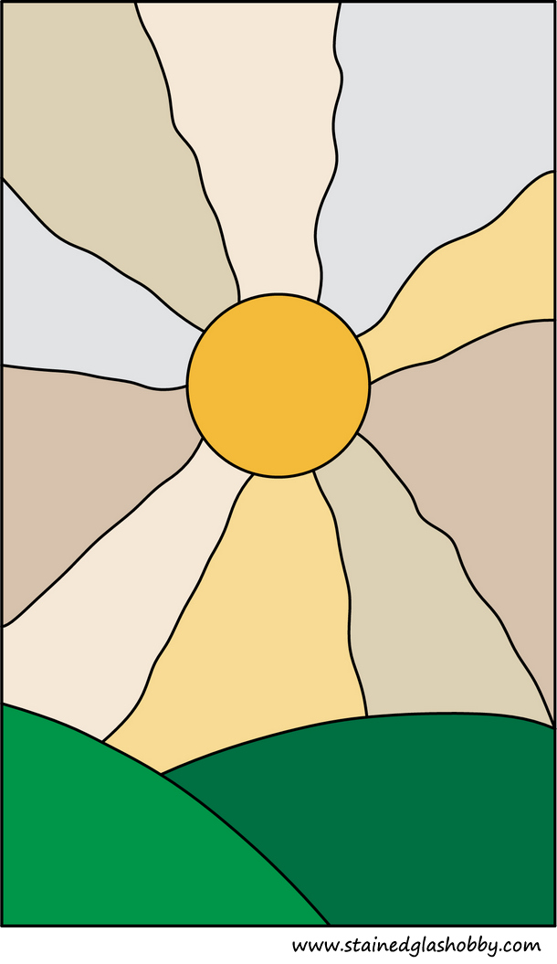 Sunrise sunset on grass stained glass design