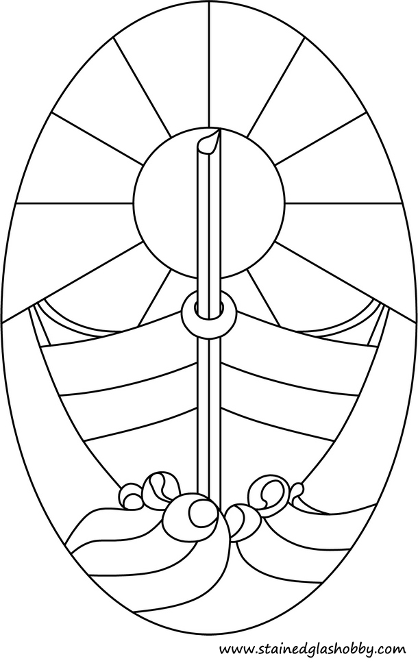 Boat sea sun stained glass outline