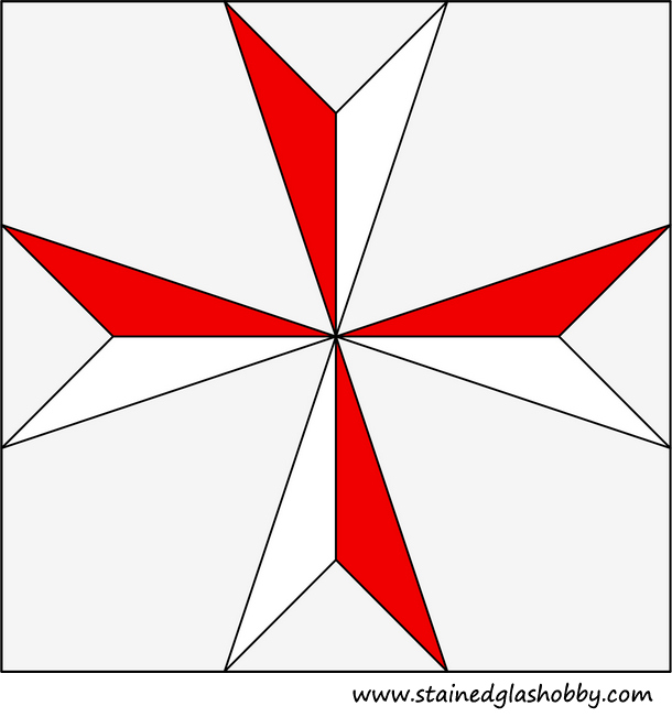 Red and white Malta cross stained glass
