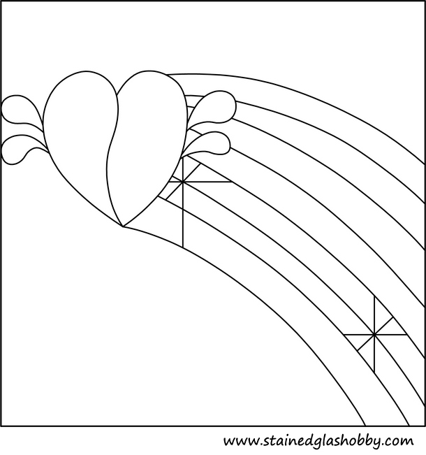 Rainbow and heart stained glass outline