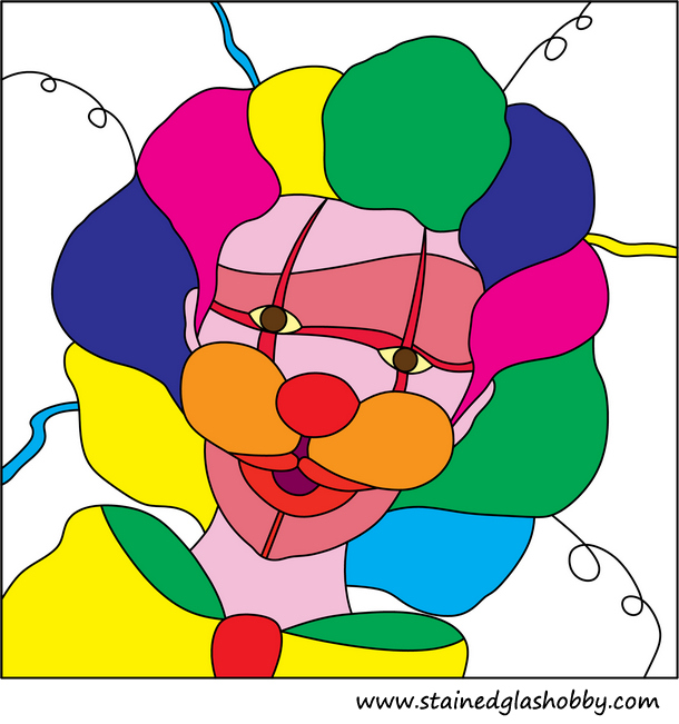 multicolour stained glass clown pattern