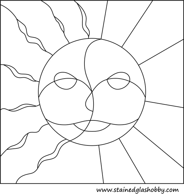 Sum moon outline for panel of stained glass
