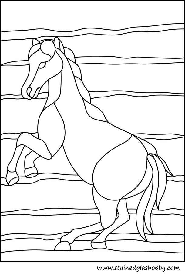 White horse stained glass outline