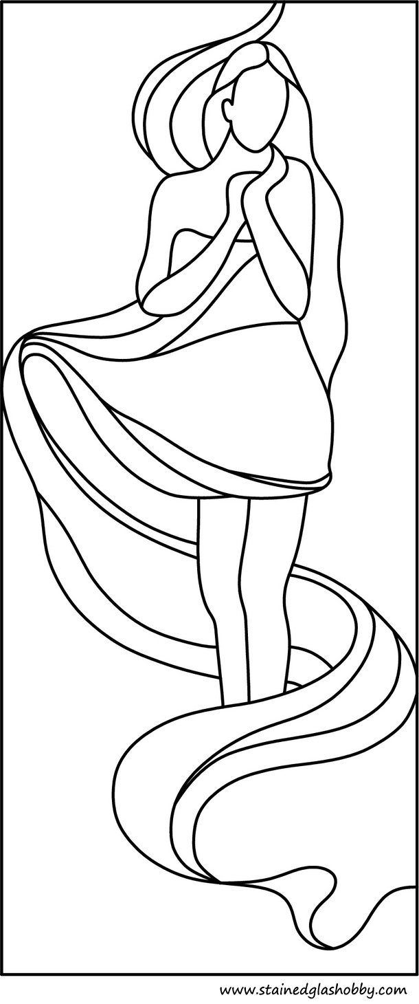 Lady with sash stained glass outline