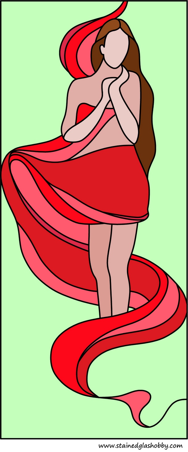 Red sash and lady stained glass pattern