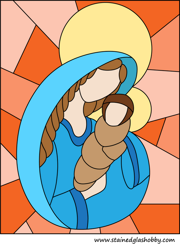 Holy Mary with child stained glass design