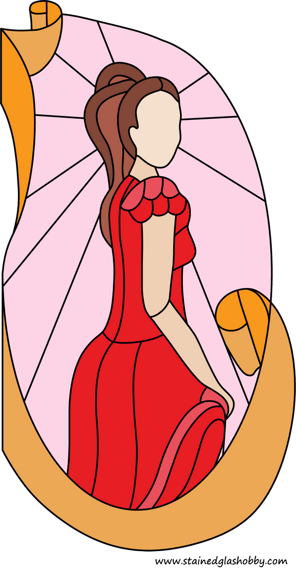 Lady in red stained glass panel