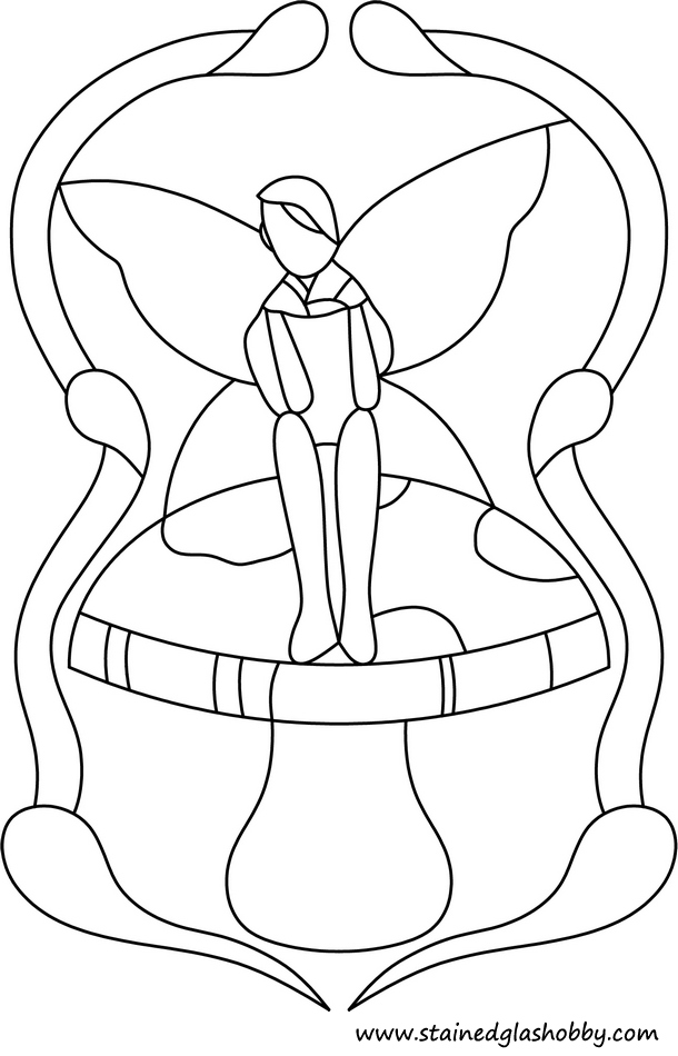 mushroom thumbelina stained glass outline