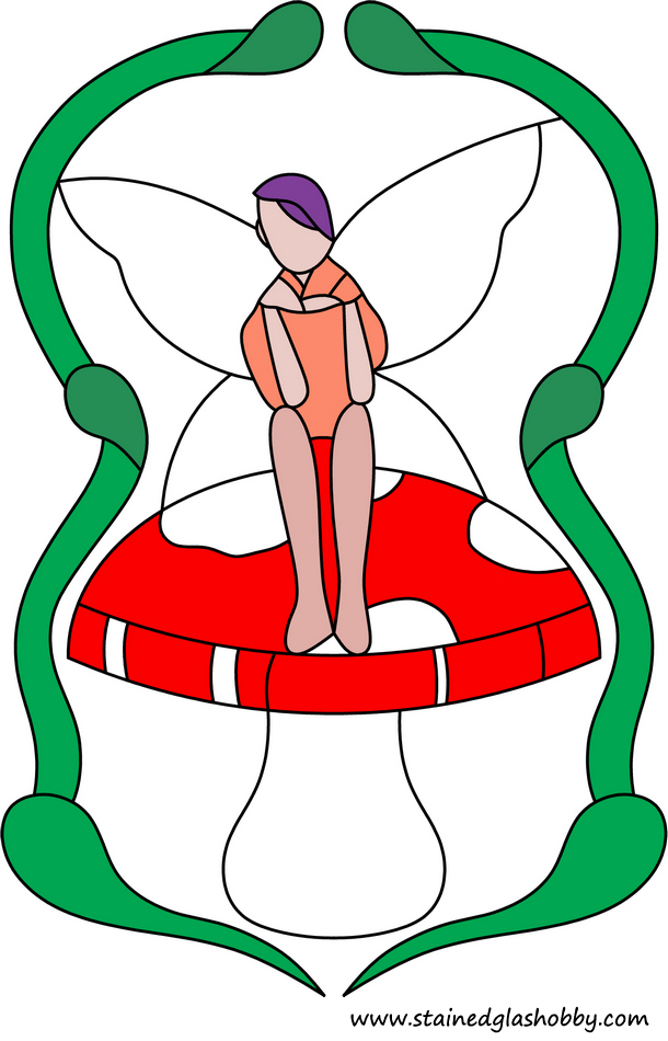 mushroom and thumbelina stained glass pattern