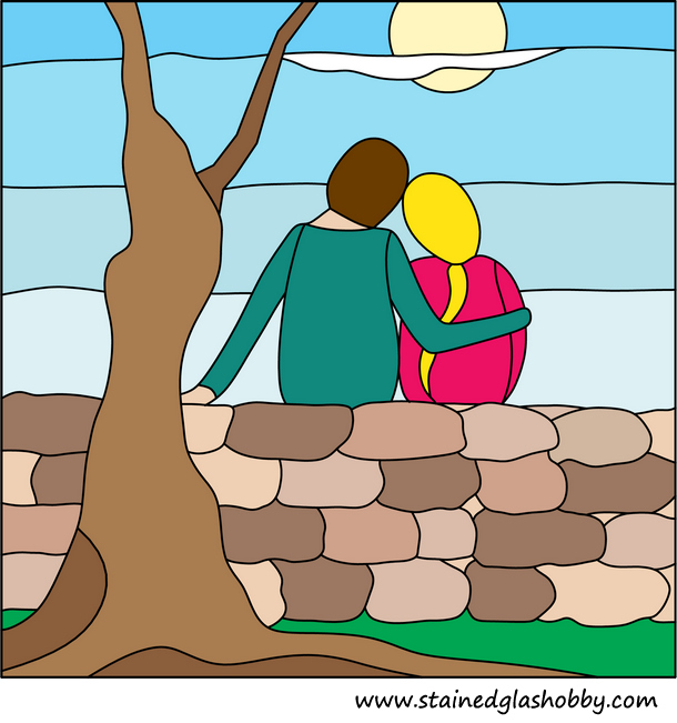Love between boy girl stained glass pattern