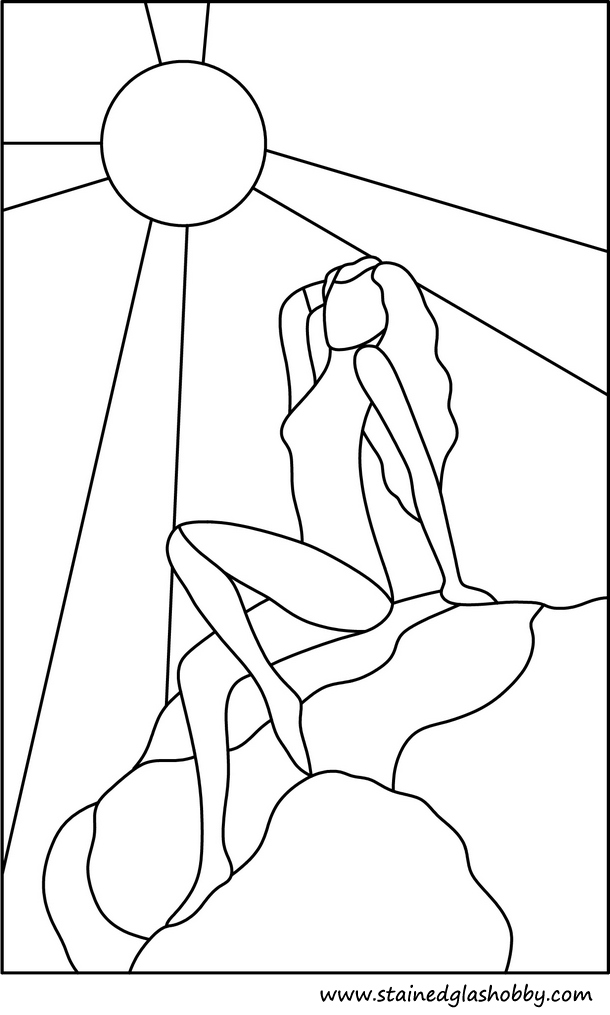 lady sunbathing outline stained glass