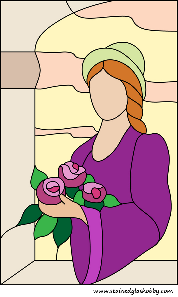 Lady in purple stained glass pattern