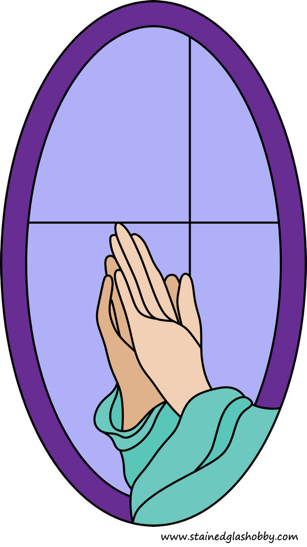 hands praying stained glass