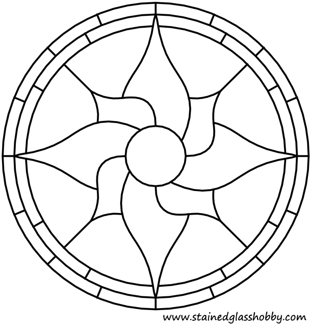 Outline stained glass floral round panel. Free pattern