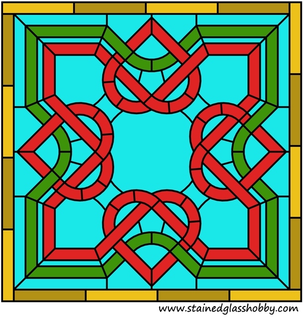 Square Celtic design stained glass panel