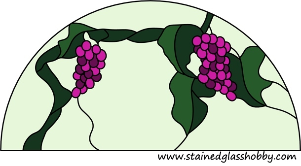 round stained glass panel design with grapes