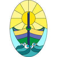 sea boat sun stained glass oval panel