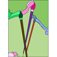 three colour paintbrushes stained glass design