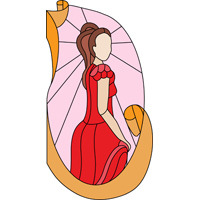Lady in red oval stained glass design