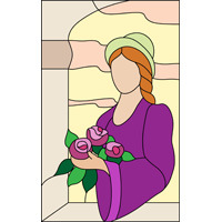 lady with hat and flowers stained glass panel