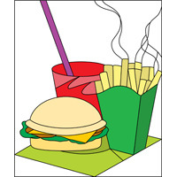 burger, chips, drink stained glass pattern