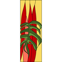 rectangular vertical red and green stained glass design