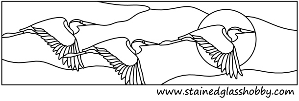Egrets outline stained glass pattern